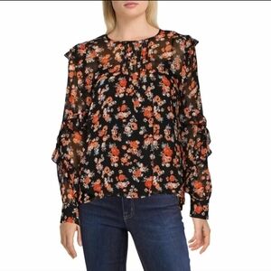Floral Black and Orange Women's Top